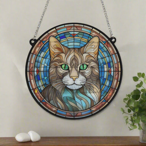 Cat Tabby Stained Glass Effect Suncatcher